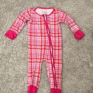 Pink Plaid Bamboo Zip-Front Footed One-Piece for Kids